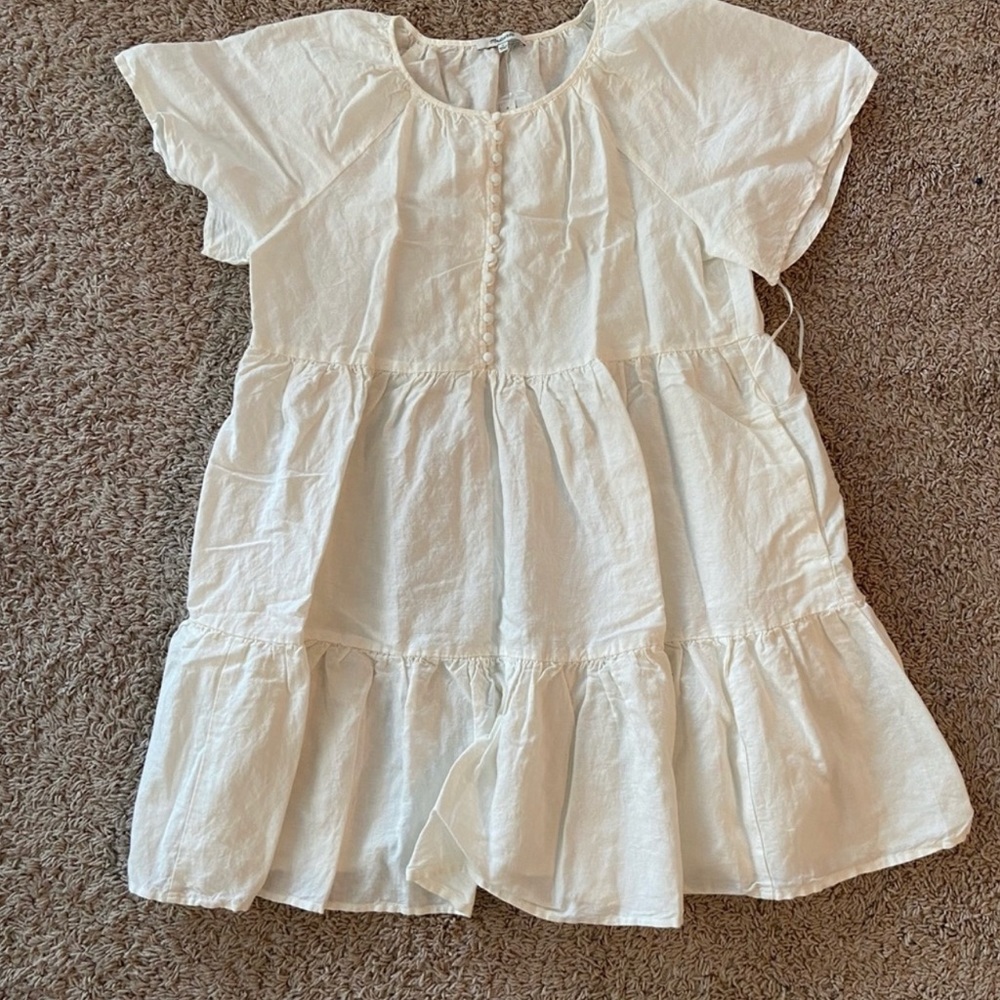 Nwt Linen-Blend Flutter-Sleeve Tiered Mini Dress - image 5